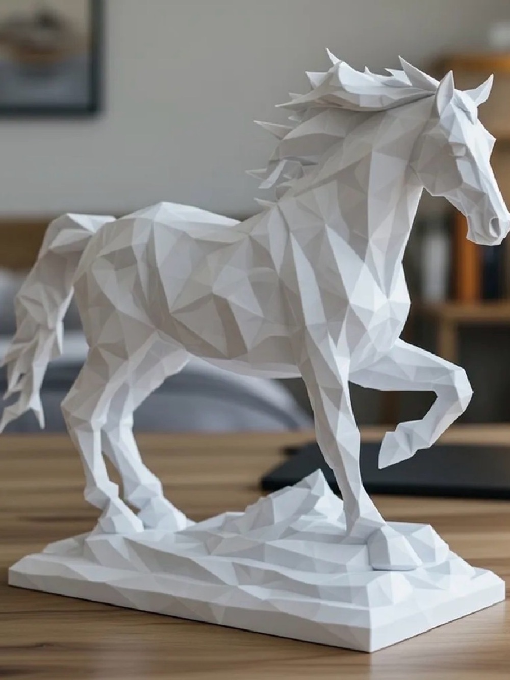 White Geometric Horse Sculpture - Home Art Decor
